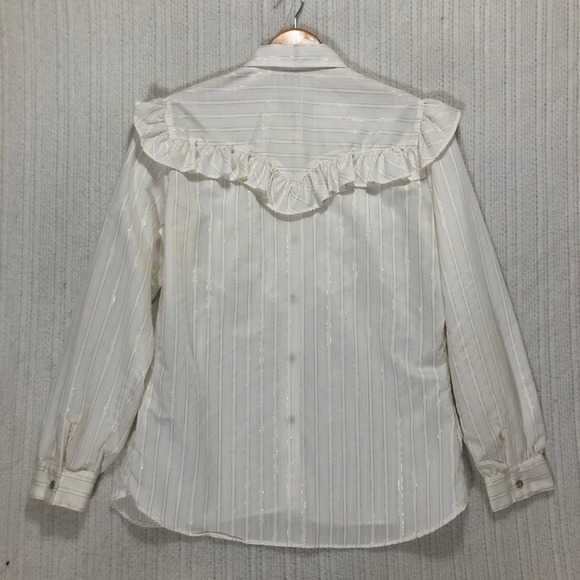 KARMAN White Gold Striped Ruffle Blouse Long Sleeve Button Up Shirt Size 15 16‎ - Picture 6 of 8